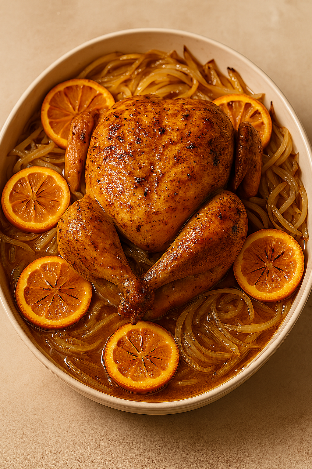 (Lubavitch) Pesach Roasted Chicken with Citrus & Onion Glaze