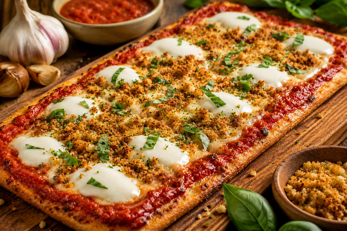 🌼⛰️Roasted Garlic Marinara Flatbread with Ricotta & Garlic Herb Crunch✨🌷