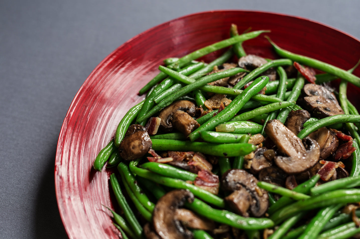 Green Beans, Mushrooms and Chopped Beef Fry