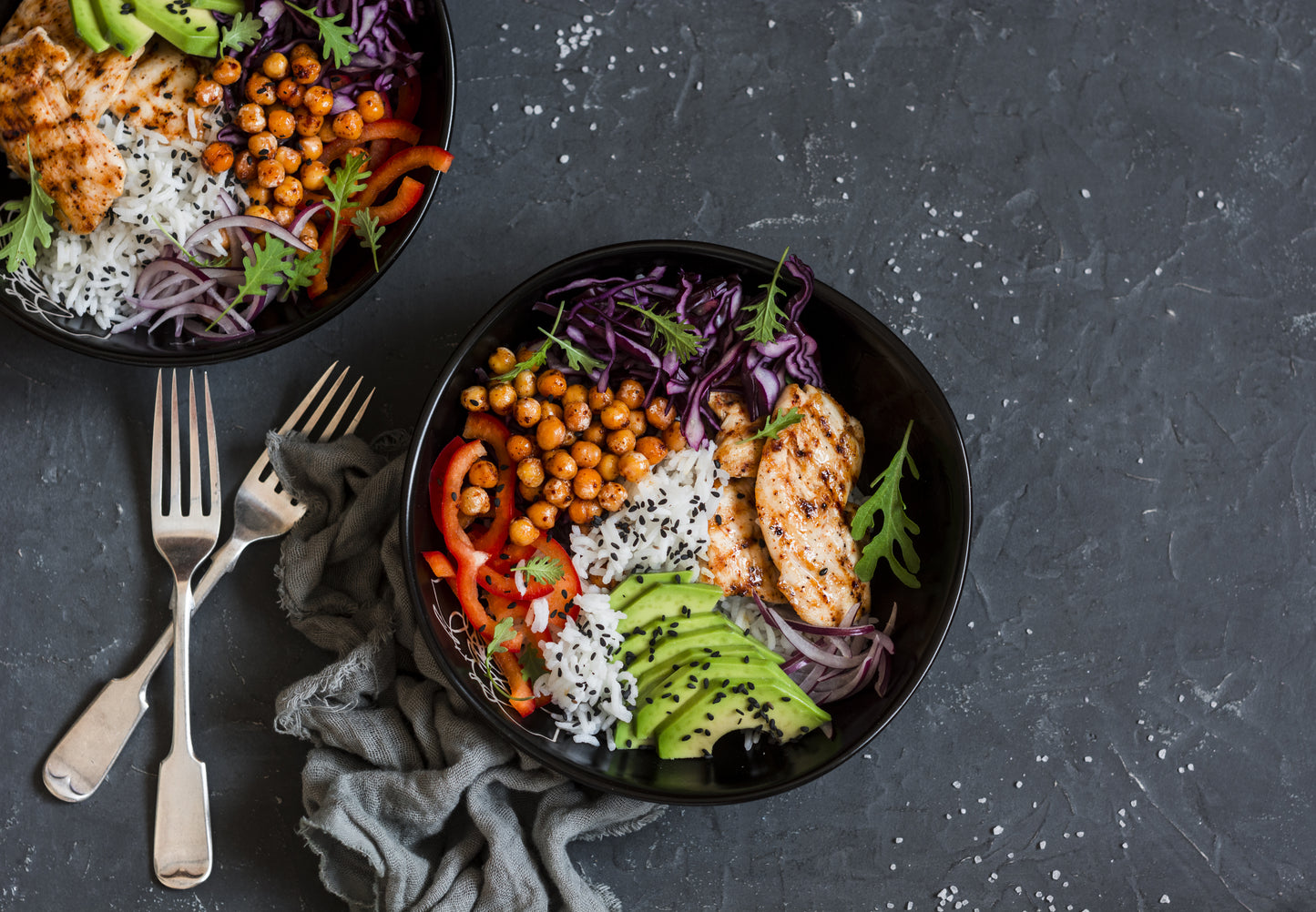 Grilled Chicken Bowl with Roasted Chick Pea "Croutons"