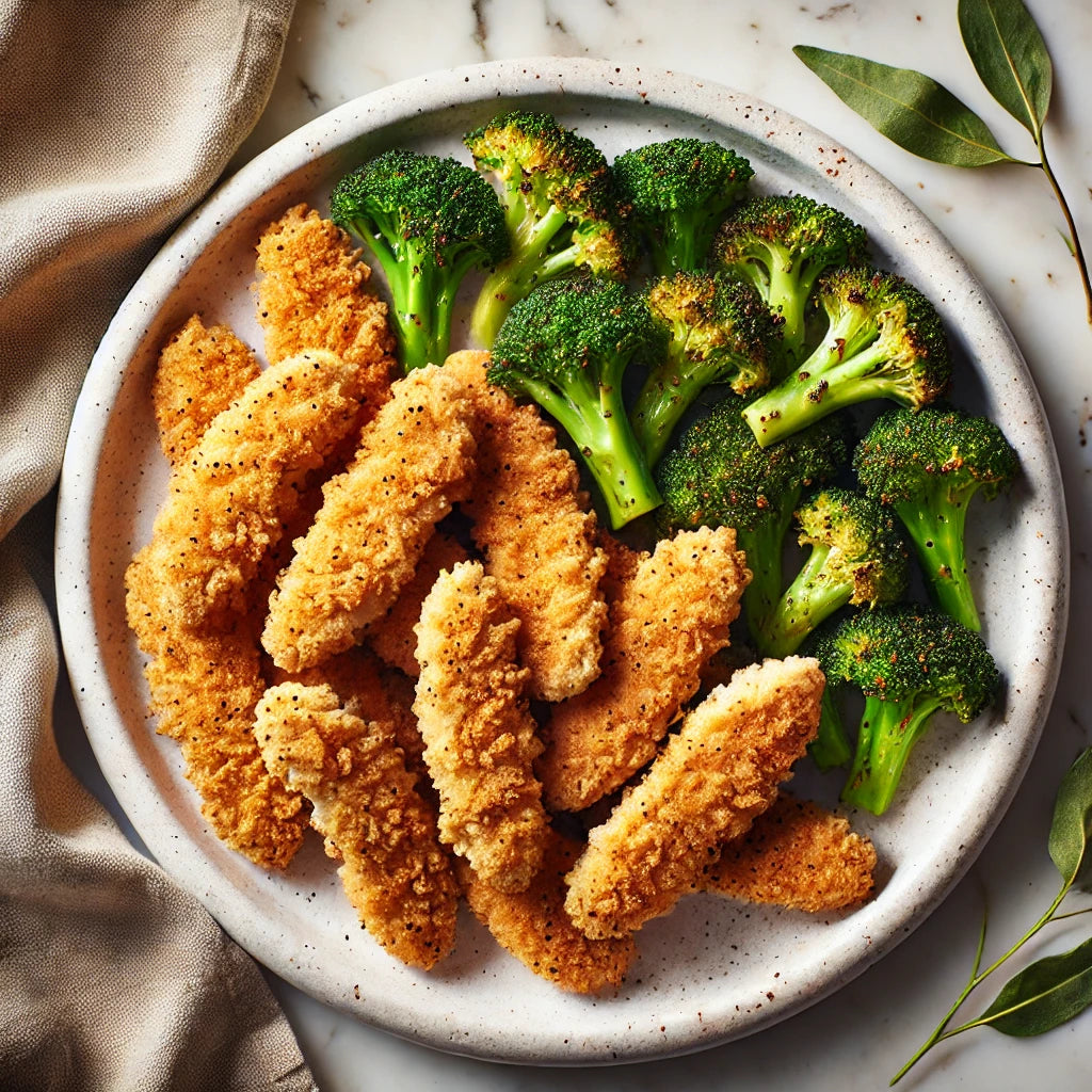 Kid Friendly Chicken Fingers with Roasted Broccoli