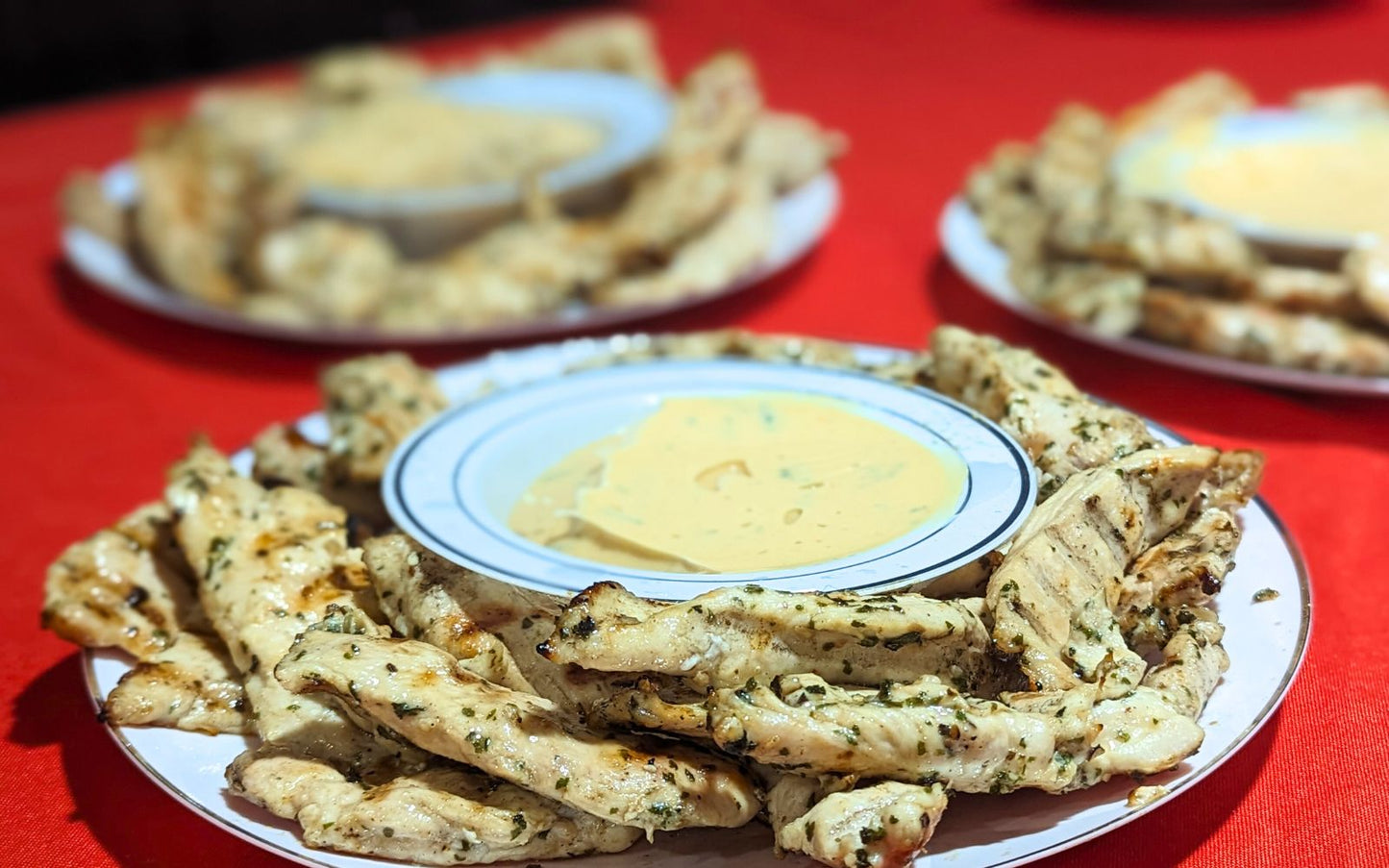 Grilled Chicken Fingers with Signature Dipping Sauce (9X13 Pan | Serves 8-10)