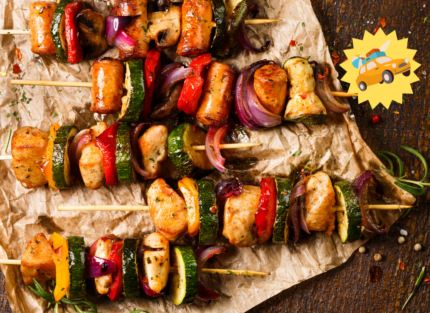 Summer Travel Skewered Beef, Chicken and Veggies
