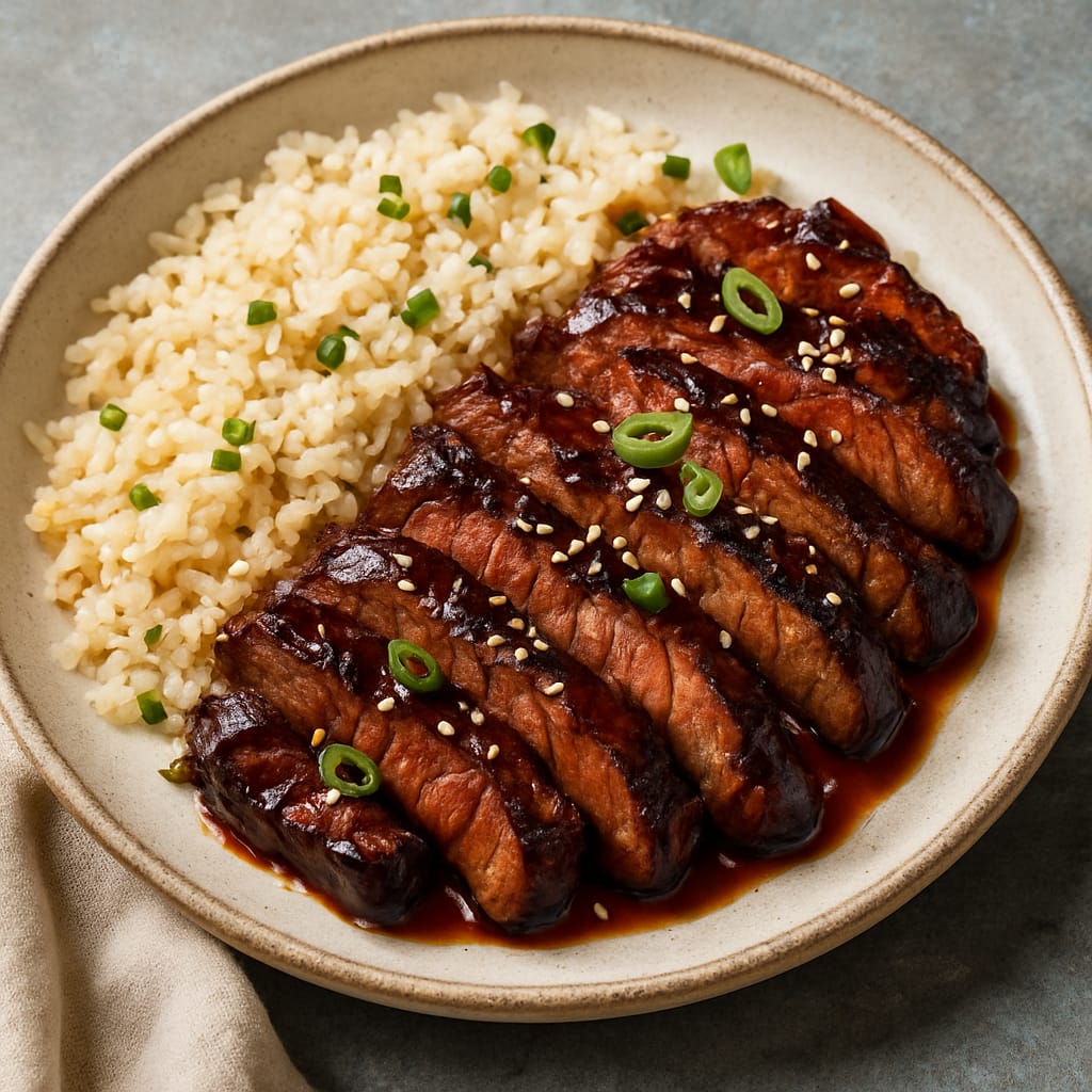 New! Asian Glazed Steak & Garlic Rice