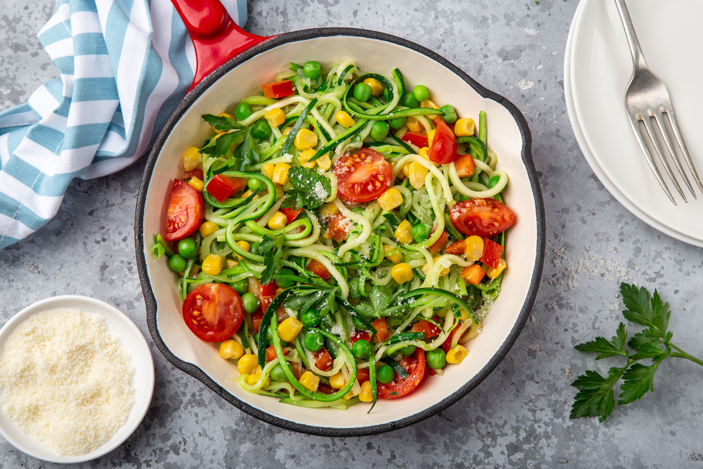 Summer Zoodles with Corn, Tomato & Parmesan