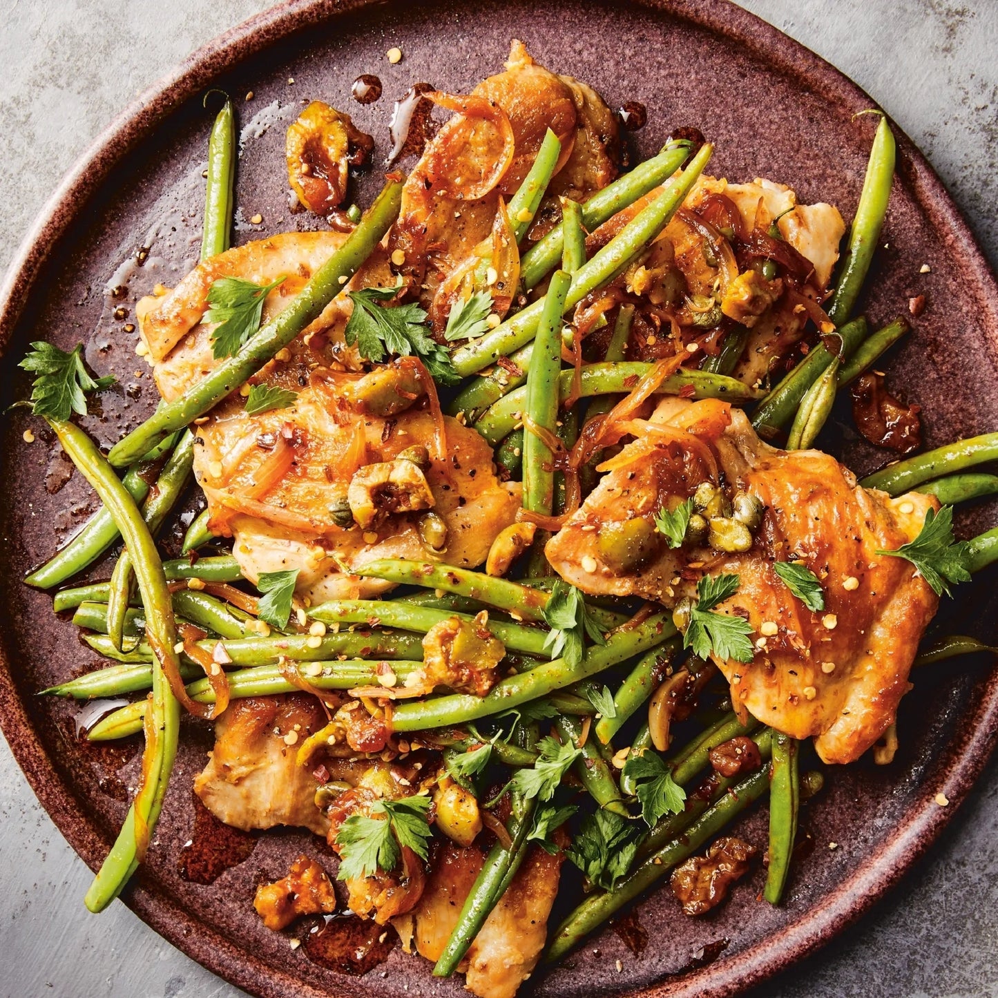 One-pot,Crispy,Chicken,Thighs,With,Puttanesca,Green,Beans