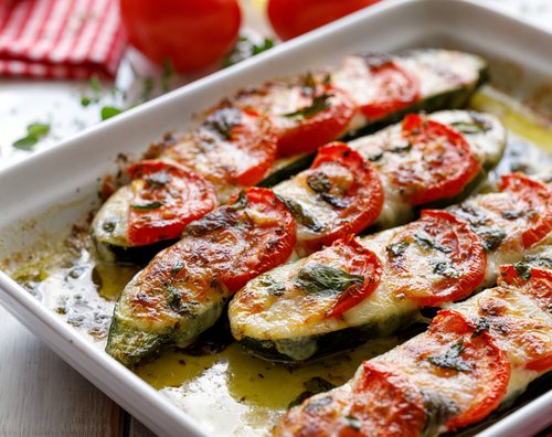 Baked Zucchini With Tomatoes And Cheese Shavous Baked