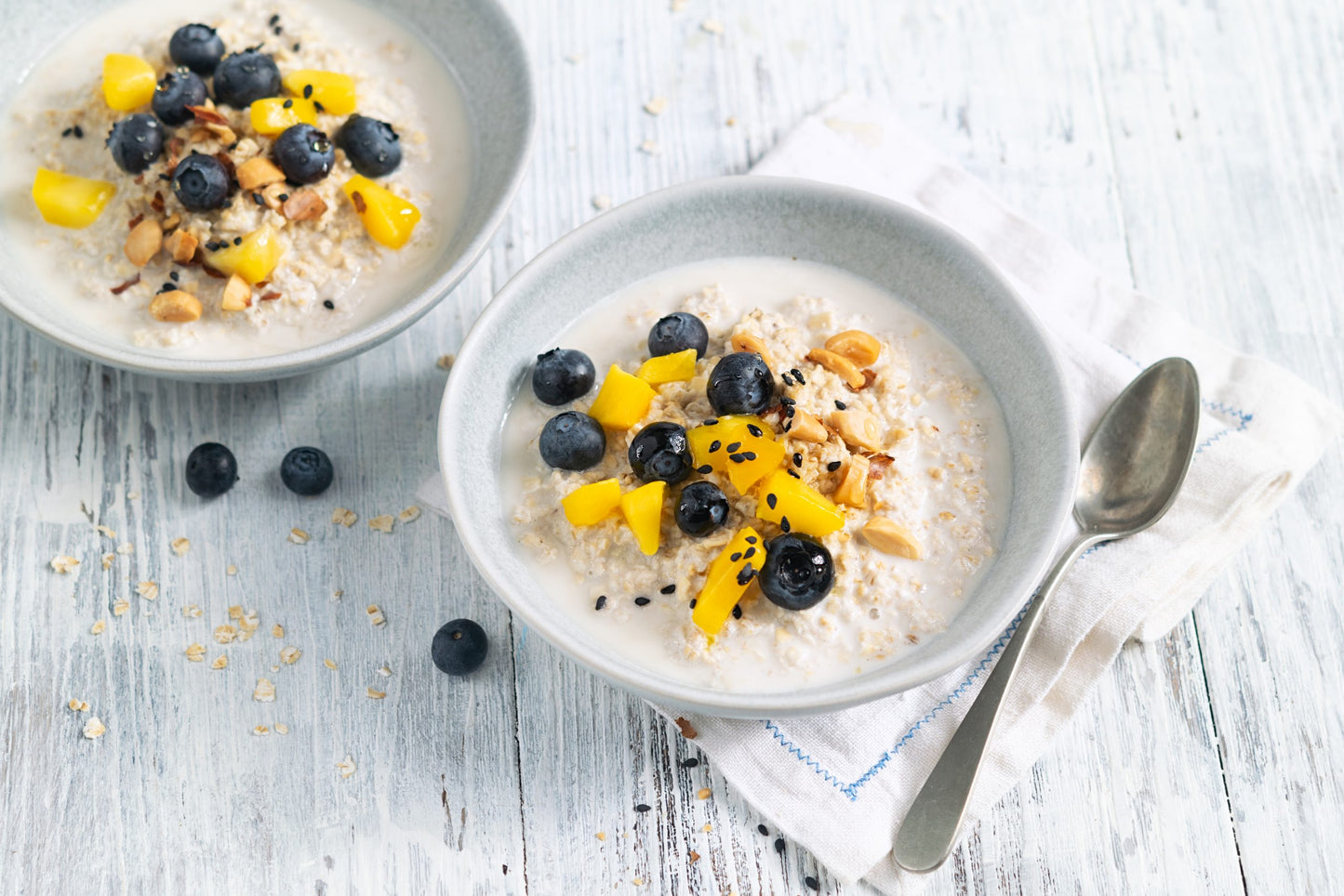 Oatmeal with Mangos and Blueberries