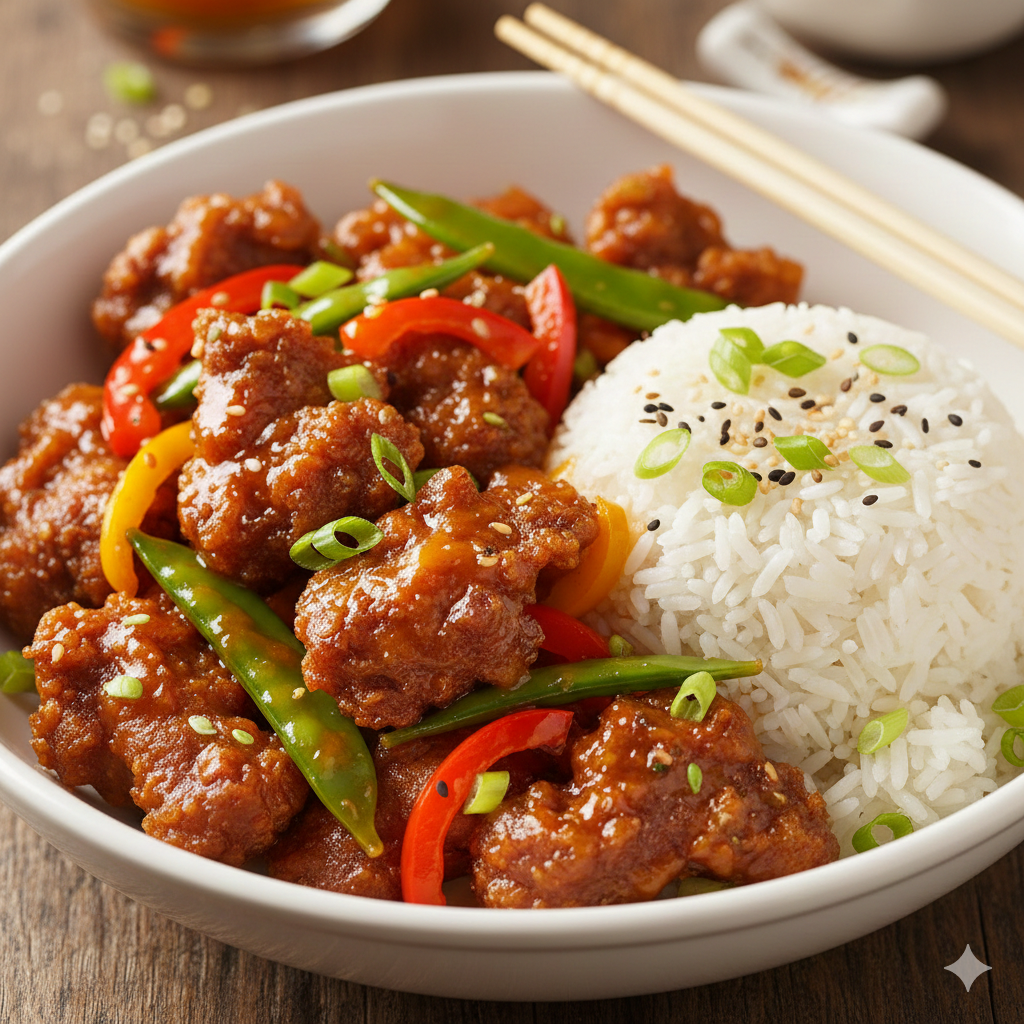 New! Crispy Orange Beef with Bell Peppers & Snow Peas