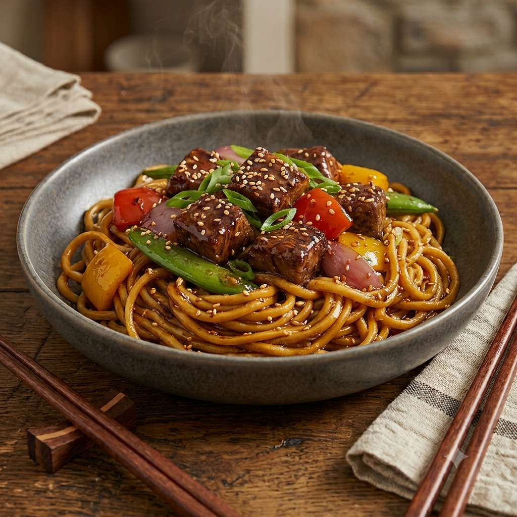 New! Honey-Garlic Steak Bites & Lo Mein