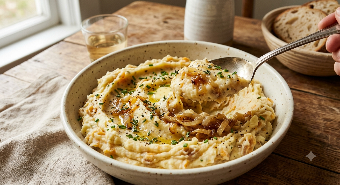 FOUR SERVINGS of Savory Mashed Potatoes with Sweet Potato & Sautéed Onions