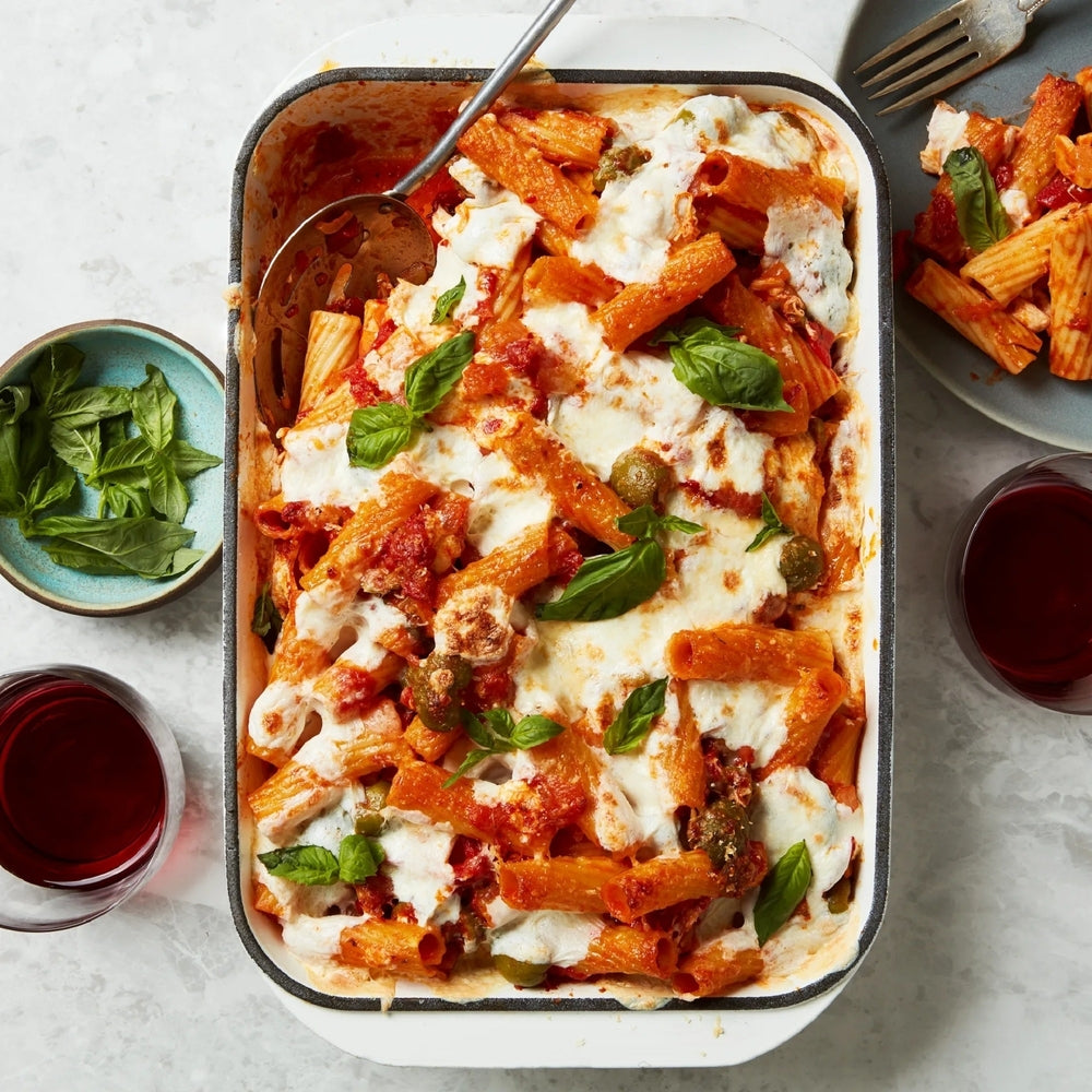 Baked Rigatoni with Ricotta Cheesed & Smashed Green Olives with a Garden Salad Side 1