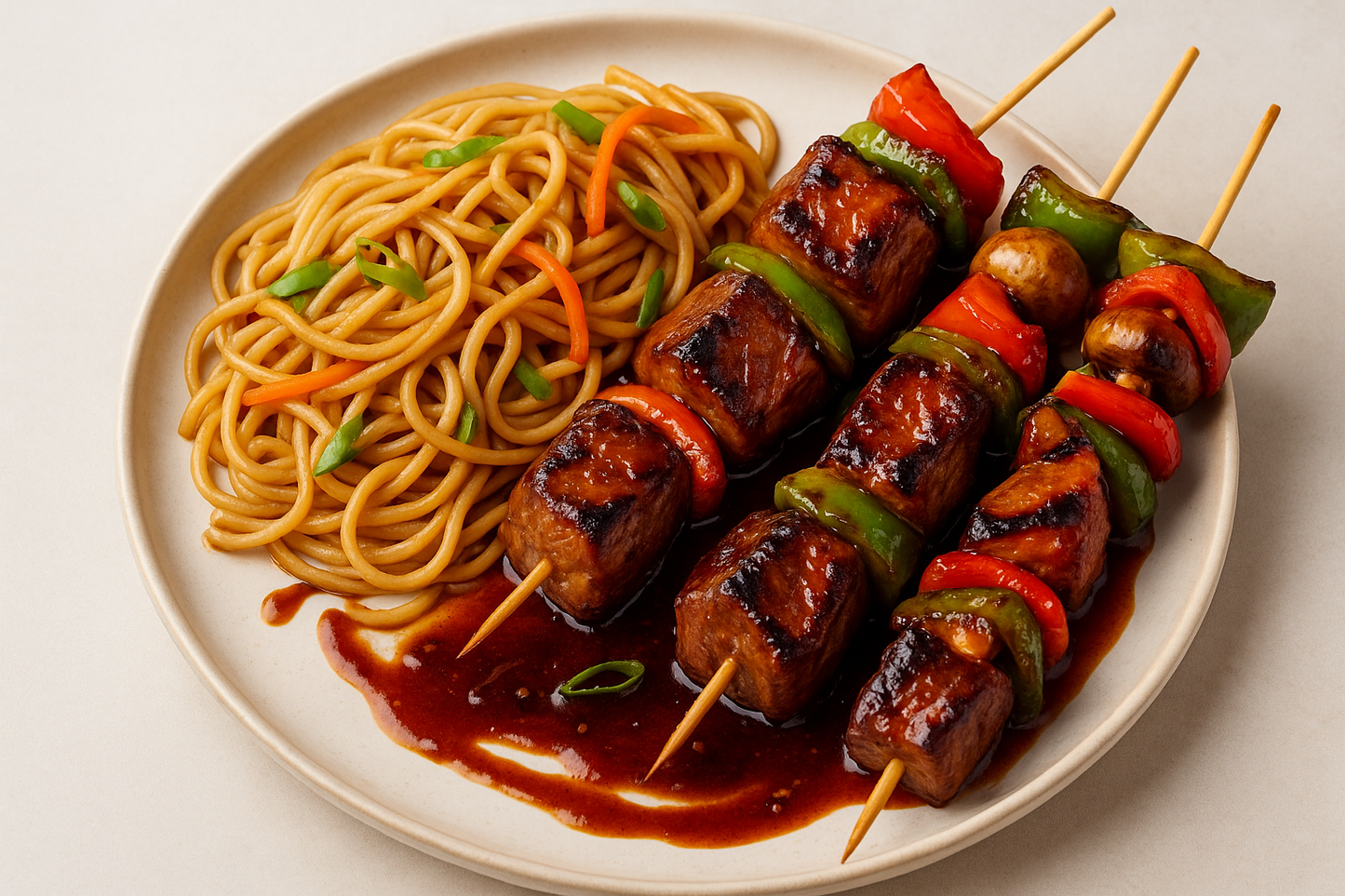 New! Melt-in-Your-Mouth Korean Beef Skewers with Lo Mein