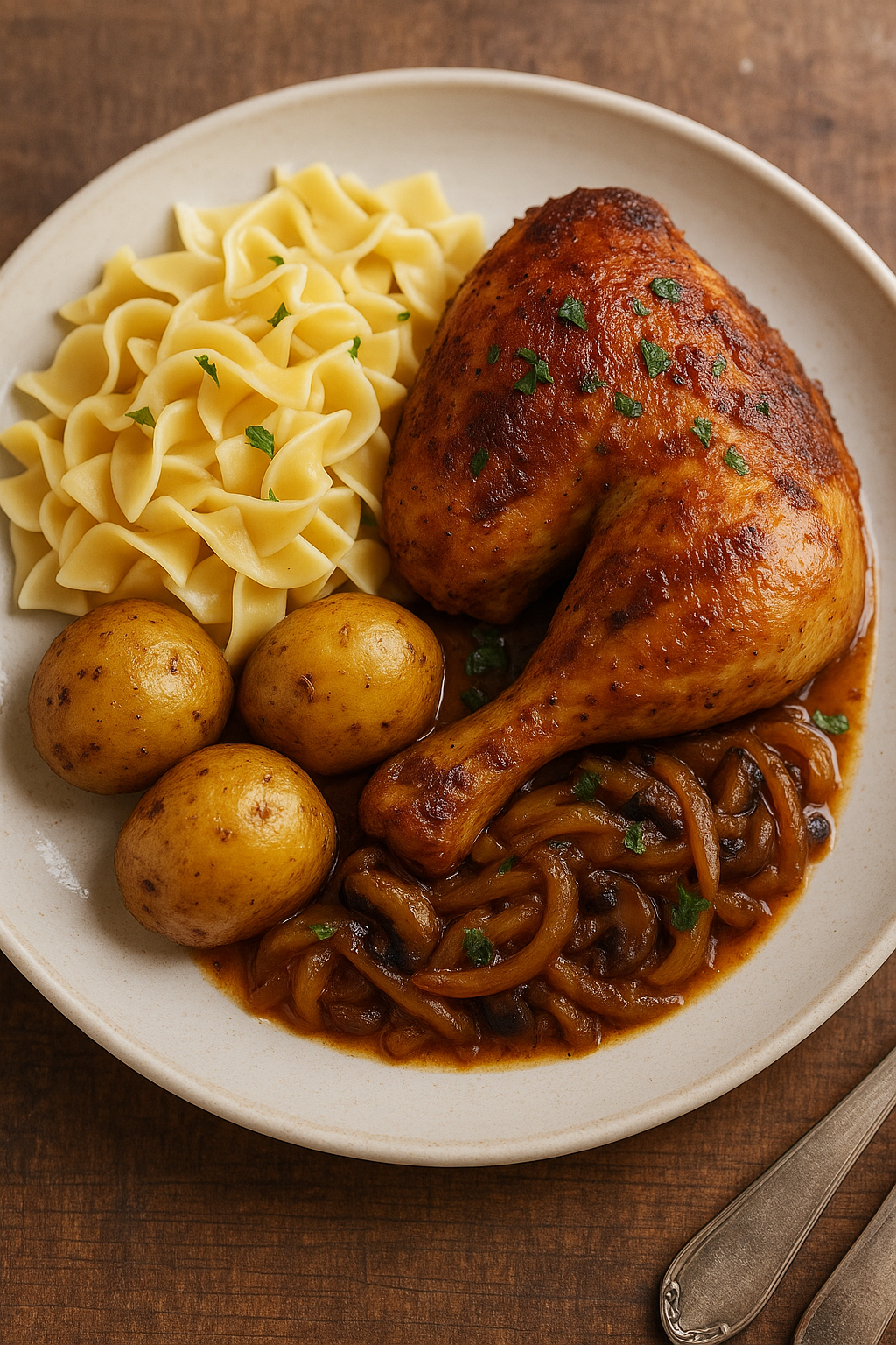 Slow Cooker Onion-Braised Chicken with Savory Egg Noodles 1
