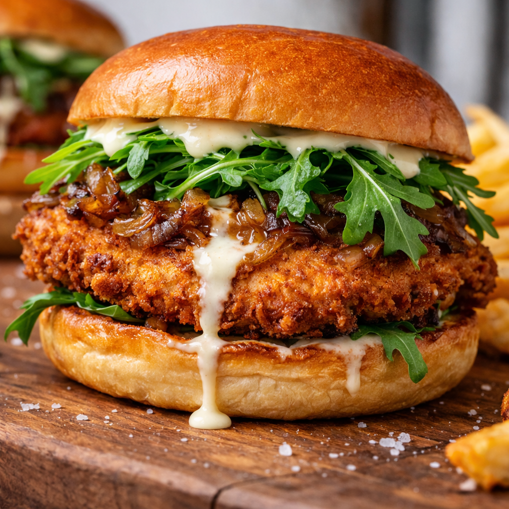 New! Garlic Dijon Brioche Cutlet with Caramelized Onions