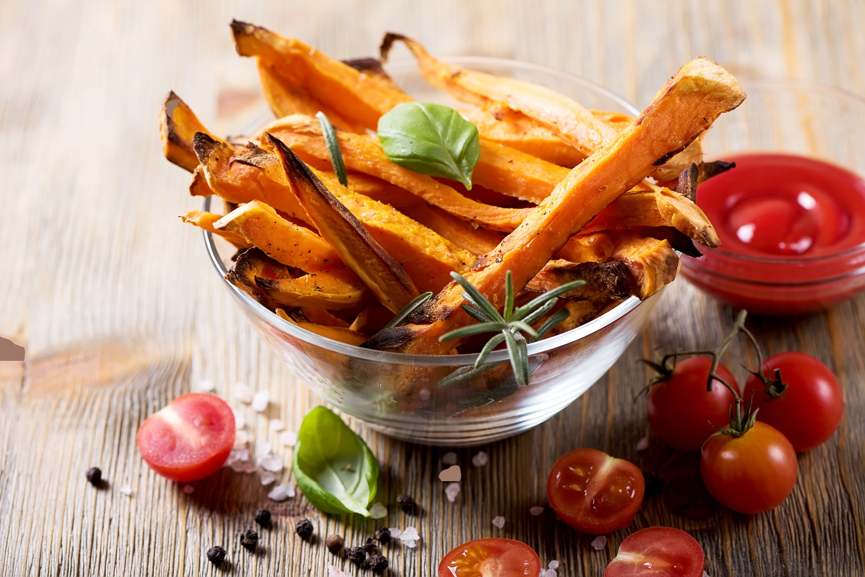 Early Bird Gift: Hand Cut Sweet potato Fries with Siracha Ketchup(Serves 4 — Free w/ $150)+ Order)