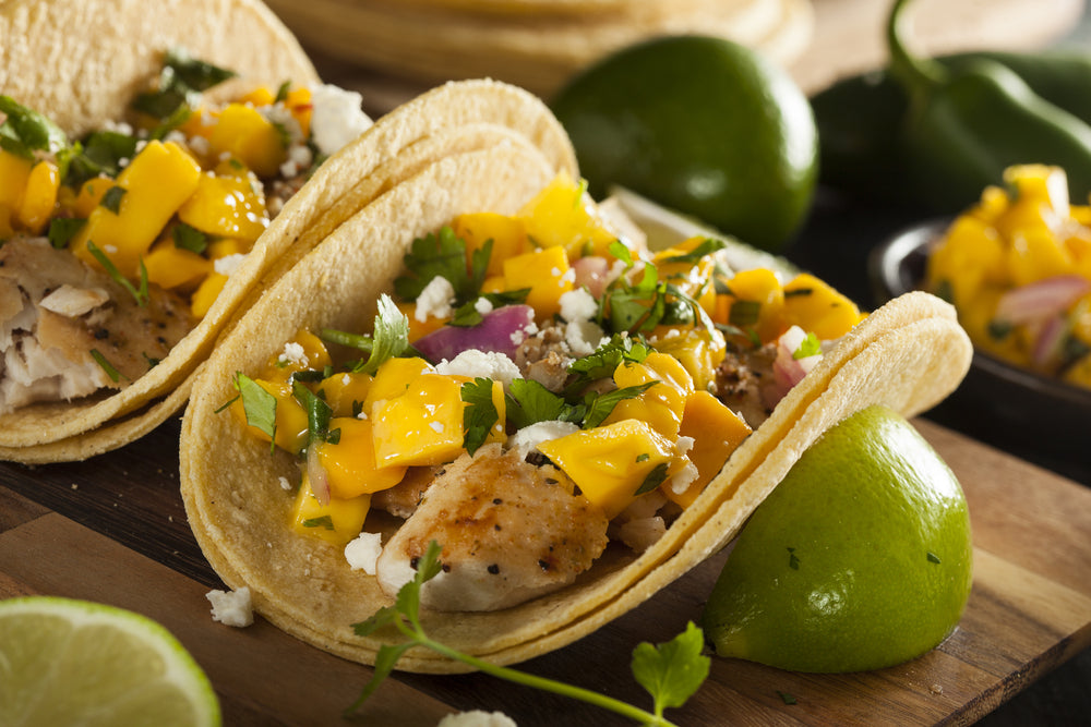 Mango Lime Tilapia Fish Tacos with Feta Cheese